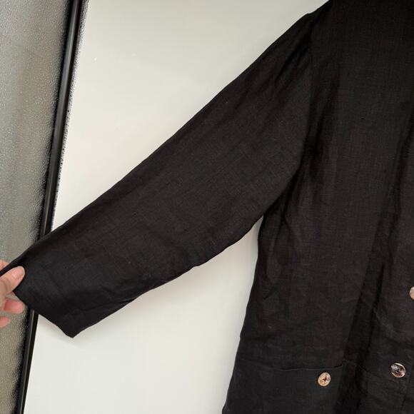 Kathleen Sommers Shirt Womens S Black Linen Button Front Pocket USA Minimalist - Picture 4 of 9